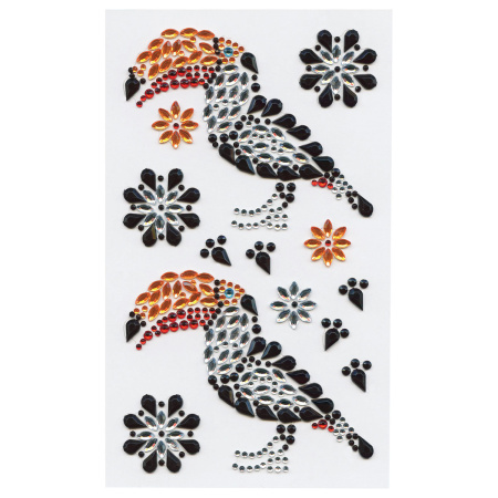 Наклейки готовые из страз ТУКАН, 13 декоративных элементов, 9,5х15,5 см, ОСТРОВ СОКРОВИЩ, 661561 - Наклейки для творчества