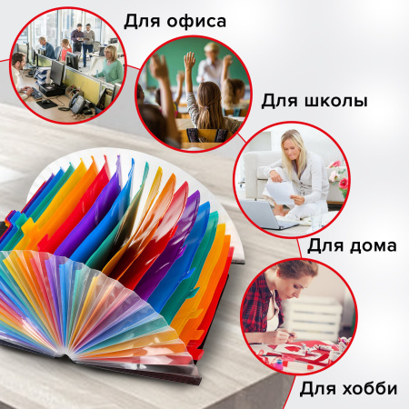 Папка-органайзер для бумаг и документов на резинке, 25 отделений, BRAUBERG DOCS, А4, черная, 271151 - Папки пластиковые с отделениями
