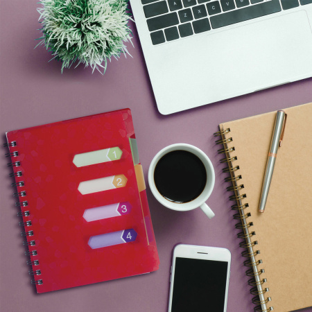 Тетрадь-блокнот 120 л., A5, 170x215 мм, BRAUBERG, линия, гребень, обложка пластиковая, 4 разделителя, "Rich", 401791 - Тетради-блокноты