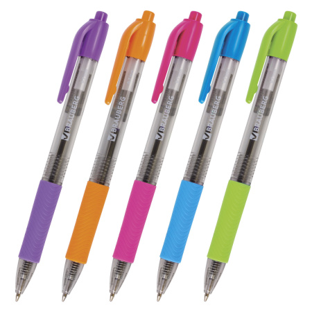 Ручка шариковая автоматическая с грипом BRAUBERG "Insight", СИНЯЯ, детали ассорти, узел 0,7 мм, линия письма 0,35 мм, 141548 - Ручки шариковые автоматические