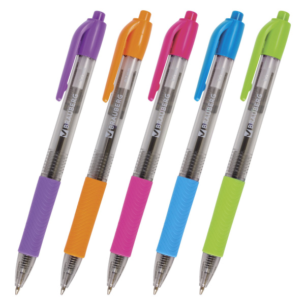 Ручка шариковая автоматическая с грипом BRAUBERG "Insight", СИНЯЯ, детали ассорти, узел 0,7 мм, линия письма 0,35 мм, 141548 - Ручки шариковые автоматические