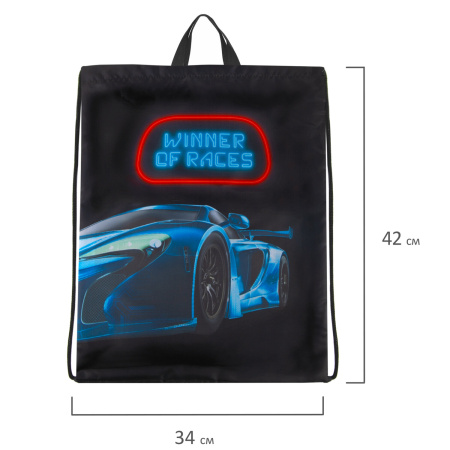Мешок для обуви BRAUBERG KIDS, с петлей, 42х34 см, "Winner of Races", 271627 - Мешки для обуви