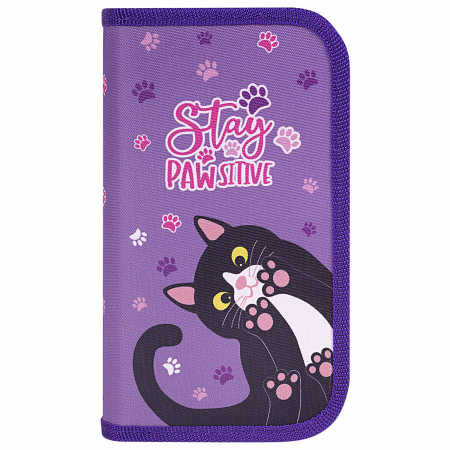 Пенал ЮНЛАНДИЯ, 2 отделения, полиэстер, 19х11 см, "Stay Positive", 271539 - Пеналы каркасные