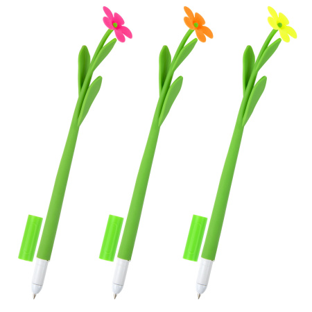 Ручка фигурная шариковая ЮНЛАНДИЯ "Цветочек", мягкий силиконовый корпус, ассорти, СИНЯЯ, пишущий узел 0,7 мм, 143779 - Ручки фигурные