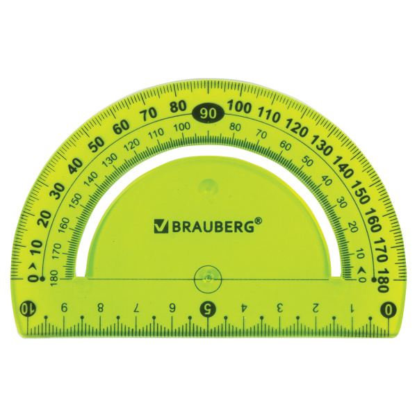 Транспортир 10 см гибкий BRAUBERG "FLEX", пластиковый, 180 градусов, ассорти, европодвес, 210676 - Транспортиры