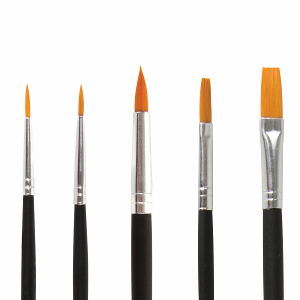 Кисти BRAUBERG, набор 5 шт. (синтетика, круглые № 1, 2, 5, плоские № 5, 8), блистер, 200219 - Кисти для рисования