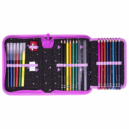 Пенал BRAUBERG с наполнением, 1 отделение, 1 откидная планка, 24 предмета, 21х14 см, "Flower butterfly", 271524 - Пеналы с наполнением