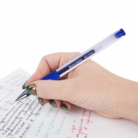 Ручка гелевая с грипом BRAUBERG "EXTRA GT", СИНЯЯ, стандартный узел 0,5 мм, линия 0,35 мм, 143915 - Ручки гелевые неавтоматические