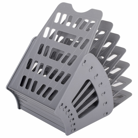Лоток для бумаг веерный BRAUBERG "Basic" 7-ми секционный, 6 отделений, сетчатый, серый, 237020 - Лотки и подставки секционные