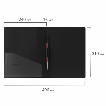 Папка с металлическим скоросшивателем и внутренним карманом BRAUBERG "Contract", черная, до 100 л., 0,7 мм, бизнес-класс, 221781 - Папки с пружинным и пластиковым скоросшивателем