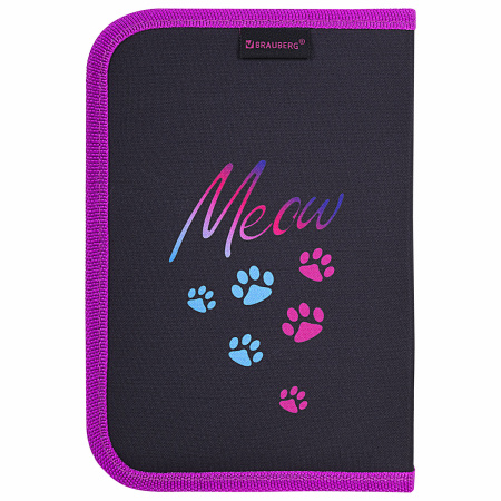 Пенал BRAUBERG, 1 отделение, полиэстер, 21х14 см, "Black Cat", 271529 - Пеналы каркасные