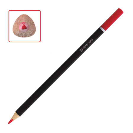 Карандаши цветные BRAUBERG "Artist line", 12 цветов, трехгранные, черный корпус, высшее качество, 180596 - Карандаши цветные