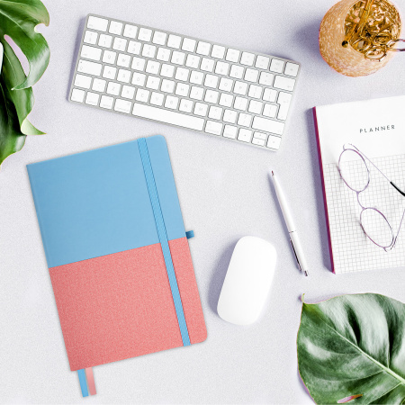 Блокнот А5 (148х218 мм), BRAUBERG "DUO", под кожу с резинкой, 80 л., клетка, голубой/розовый, 113432 - Бизнес-блокноты и бизнес-тетради