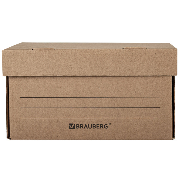 Короб архивный "Делопроизводство" (235х325х180 мм), с крышкой, гофрокартон, BRAUBERG, 129589 - Короба архивные