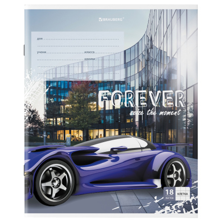 Тетрадь 18 л. BRAUBERG клетка, обложка картон, "SPORTS CAR", 106479 - Тетради 12-24 листов