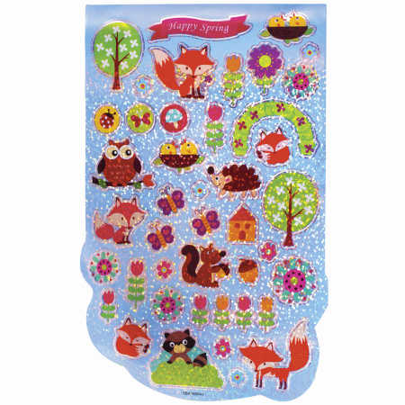 Альбом со сверкающими наклейками "Лесные зверушки", 4 листа, более 250 шт., склейка, ЮНЛАНДИЯ, 662695 - Наклейки