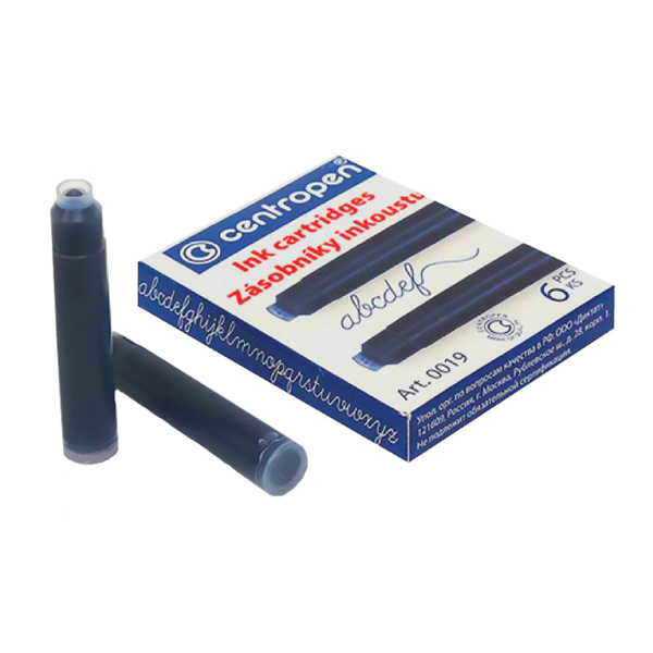 Картриджи чернильные СИНИЕ CENTROPEN, КОМПЛЕКТ 6 шт., 0019/6, 1 0019 0601 - Картриджи чернильные и чернила для письма и черчения