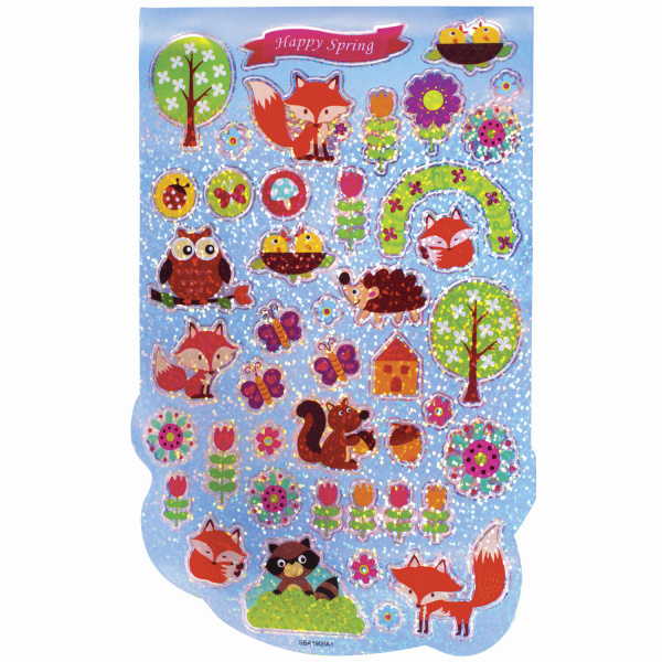 Альбом со сверкающими наклейками "Лесные зверушки", 4 листа, более 250 шт., склейка, ЮНЛАНДИЯ, 662695 - Наклейки