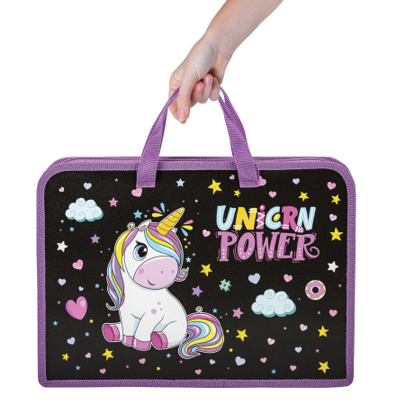 Папка на молнии с ручками ЮНЛАНДИЯ А4, 1 отделение, пластик, ширина 45 мм, "Magic unicorn", 270944 - Папки-сумки с ручками