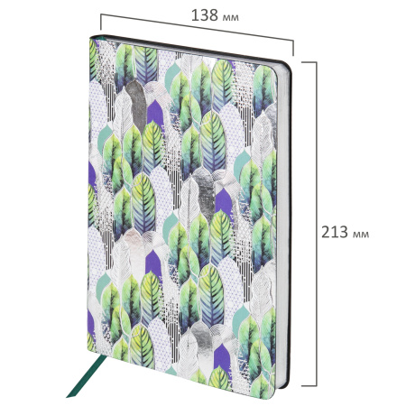 Ежедневник недатированный А5 (138х213 мм), BRAUBERG VISTA, под кожу, гибкий, фольга, 136 л., "Forest", 112029 - Ежедневники с покрытием "под кожу и ткань"