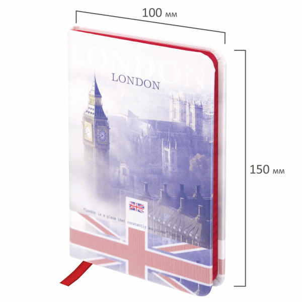 Блокнот МАЛЫЙ ФОРМАТ (100х150 мм) А6, BRAUBERG VISTA "London", под кожу, твердый, 80 л., 112092 - Бизнес-блокноты и бизнес-тетради