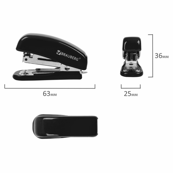 Степлер №10 МИНИ BRAUBERG "Classic", до 12 листов, с антистеплером, черный, 222544 - Степлеры настольные