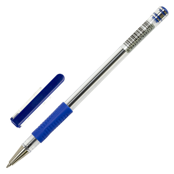 Ручка шариковая с грипом BEIFA (Бэйфа), СИНЯЯ, корпус прозрачный, узел 0,7 мм, линия письма 0,5 мм, AA999-BL - Ручки шариковые неавтоматические