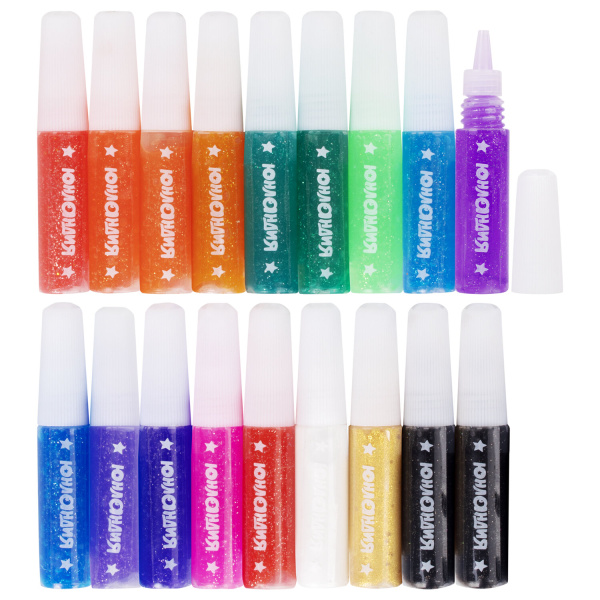 Гель с блестками ЮНЛАНДИЯ, для декора, поделок, DIY, творчества, оформления, 18 цветов ассорти по 6 мл, картонная упаковка, 662254 - Гель, гель-клей, краска для декорирования