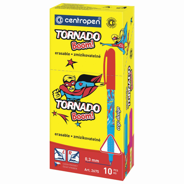 Ручка-роллер СИНЯЯ CENTROPEN "Tornado Boom", корпус с печатью, 0,5 мм, линия 0,3 мм, 2675, 3 2675 1005 - Ручки-роллеры