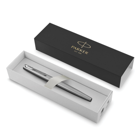 Ручка перьевая PARKER "Jotter Stainless Steel CT", корпус серебристый, детали хром, синяя, 2030946 - Ручки перьевые подарочные