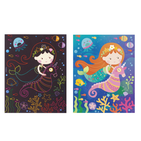 Гравюра магическая "Русалка и фея", А5, 2 основы в комплекте, с трафаретом, ЮНЛАНДИЯ, 662691 - Гравюры
