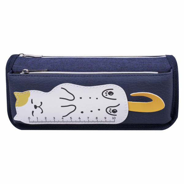 Пенал мягкий ЮНЛАНДИЯ, 2 отделения, полиэстер, "Cats rule", синий, 21х9х6 см, 271576 - Пеналы мягкие