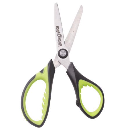 Ножницы ЮНЛАНДИЯ "BASIC", 140 мм, ребристые резиновые вставки, черно-салатовые, европодвес, 236990 - Ножницы детские