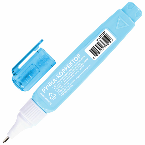 Ручка-корректор в пастельном корпусе BRAUBERG PASTEL, 9 мл, металлический наконечник, ассорти, 1 шт, 271251 - Корректирующие ручки