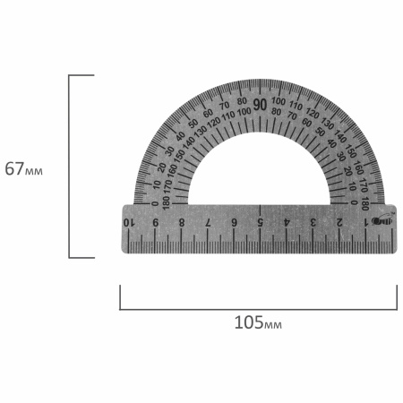 Транспортир 10 см, 180 градусов, металлический, ПИФАГОР, 210637 - Транспортиры