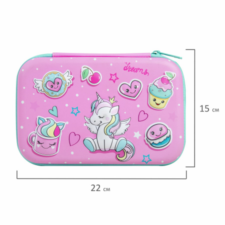 Пенал BRAUBERG KIDS большой удобный с откидной планкой, EVA, 22х15х4 см, "Unicorn dreams", 271557 - Пеналы каркасные
