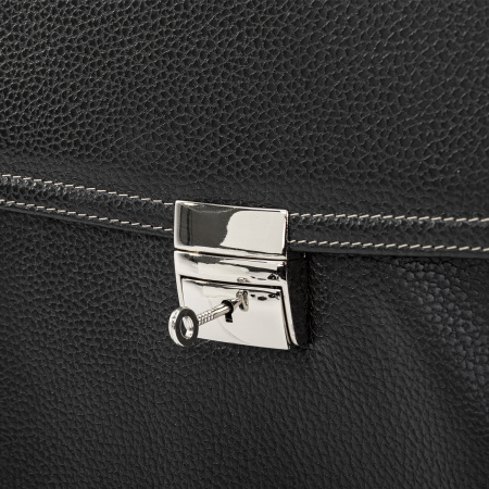 Портфель из натуральной кожи, 38х27х12 см, 2 отделения, замок с ключом, черный, 2-237 - Портфели из кожи