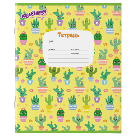 Тетрадь 12 л. ЮНЛАНДИЯ, линия, обложка картон, "КАКТУСИКИ", 106474 - Тетради 12-24 листов