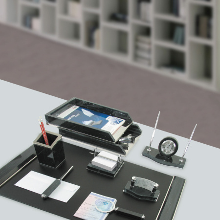 Набор настольный GALANT из мрамора, 8 предметов, черный мрамор/серебристые металлические детали, 231192 - Настольные наборы и аксессуары из мрамора