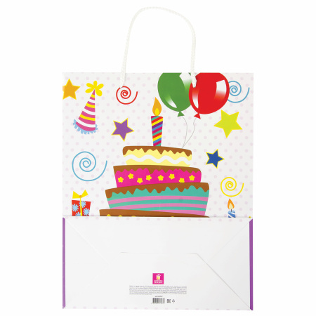 Пакеты подарочные 26x12,7x32,4 см, ЗОЛОТАЯ СКАЗКА "Именинный торт", ламинированные, 10 штук - Подарочные пакеты