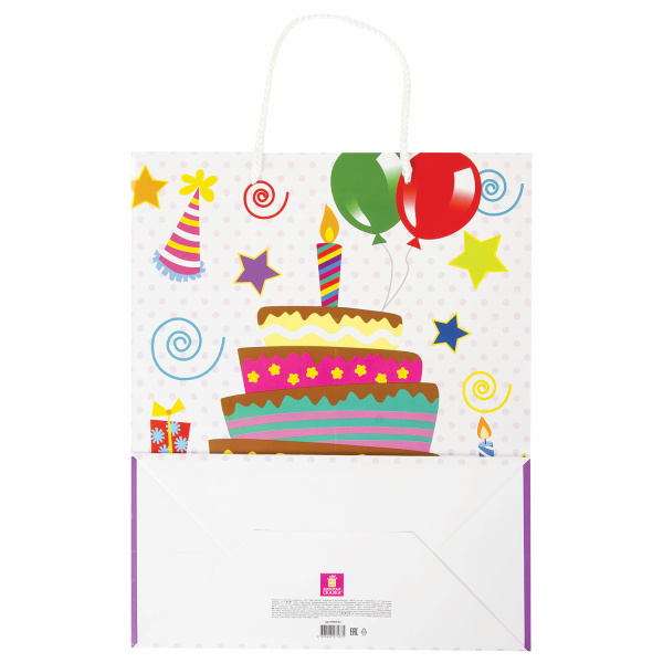 Пакеты подарочные 26x12,7x32,4 см, ЗОЛОТАЯ СКАЗКА "Именинный торт", ламинированные, 10 штук - Подарочные пакеты