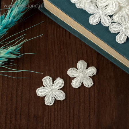 Вязаные элементы "Цветы", диаметр 2,5 см, 30 шт, цвет белый