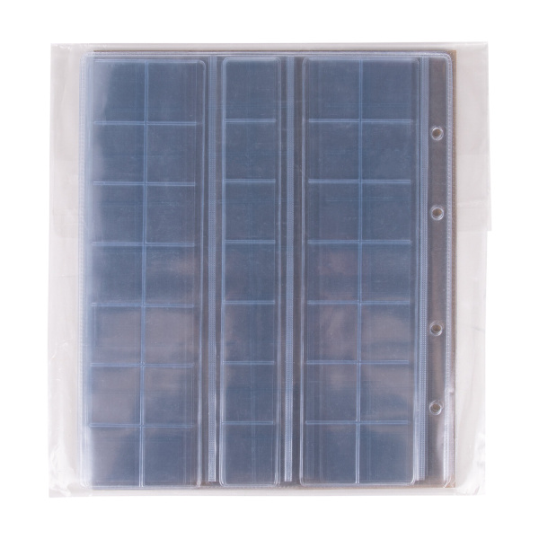 Листы-вкладыши нумизматика на 202 монеты (диаметр до 38 мм), НАБОР 5 шт., 250х208 мм, ОСТРОВ СОКРОВИЩ, 237962 - Листы-вкладыши для монет и купюр