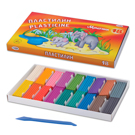 Пластилин ГАММА "Мультики", 18 цветов, 360 г, со стеком, 280028 - Пластилин