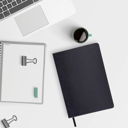 Блокнот БОЛЬШОЙ ФОРМАТ (200х252 мм) В5, BRAUBERG "Income", кожзам, 128 л., клетка, черный, 125204 - Бизнес-блокноты и бизнес-тетради