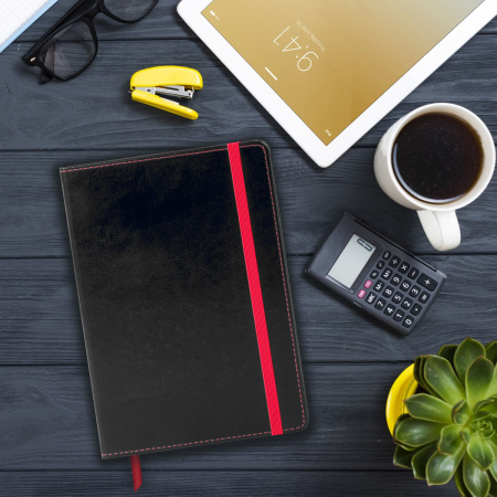 Блокнот А5 (148x218 мм), BRAUBERG "Office", под кожу, 80 л., резинка, клетка, черный, 111027 - Бизнес-блокноты и бизнес-тетради