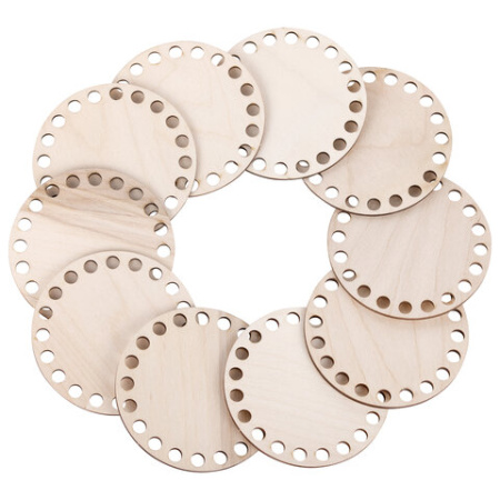 Донышки деревянные для вязания круглые, 10 штук, диаметр 10 см.
