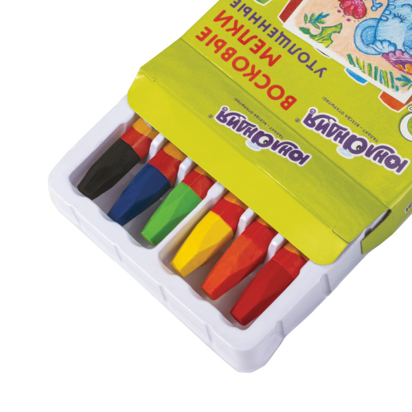 Восковые мелки утолщенные ЮНЛАНДИЯ "ЮНЛАНДИК И ИНДИЙСКИЙ СЛОН", НАБОР 6 цветов, масляная основа, 227296 - Мелки