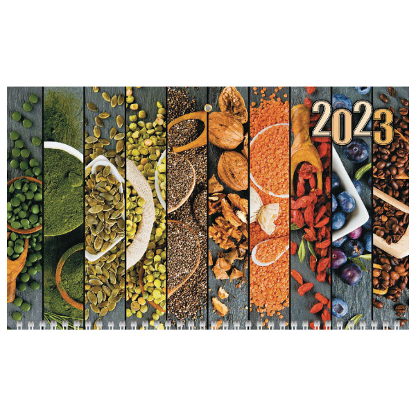 Календарь квартальный с бегунком 2023 г., 3 блока, 3 гребня, ОФИС, "Тонкости вкуса", HATBER, 3Кв3гр3_26665 - Календари настенные