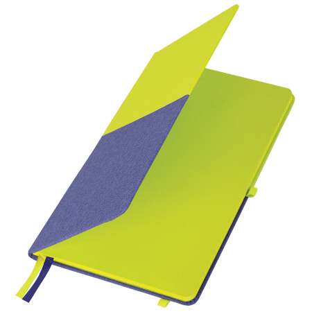 Блокнот А5 (148х218 мм), BRAUBERG "DUO", под кожу с резинкой, 80 л., клетка, зеленый/фиолетовый, 113430 - Бизнес-блокноты и бизнес-тетради